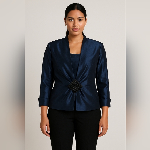 EUC J.R. Nites Shinny Dark Blue Jacket + Marching Tank Top 6P, Beaded Detail - Picture 1 of 12